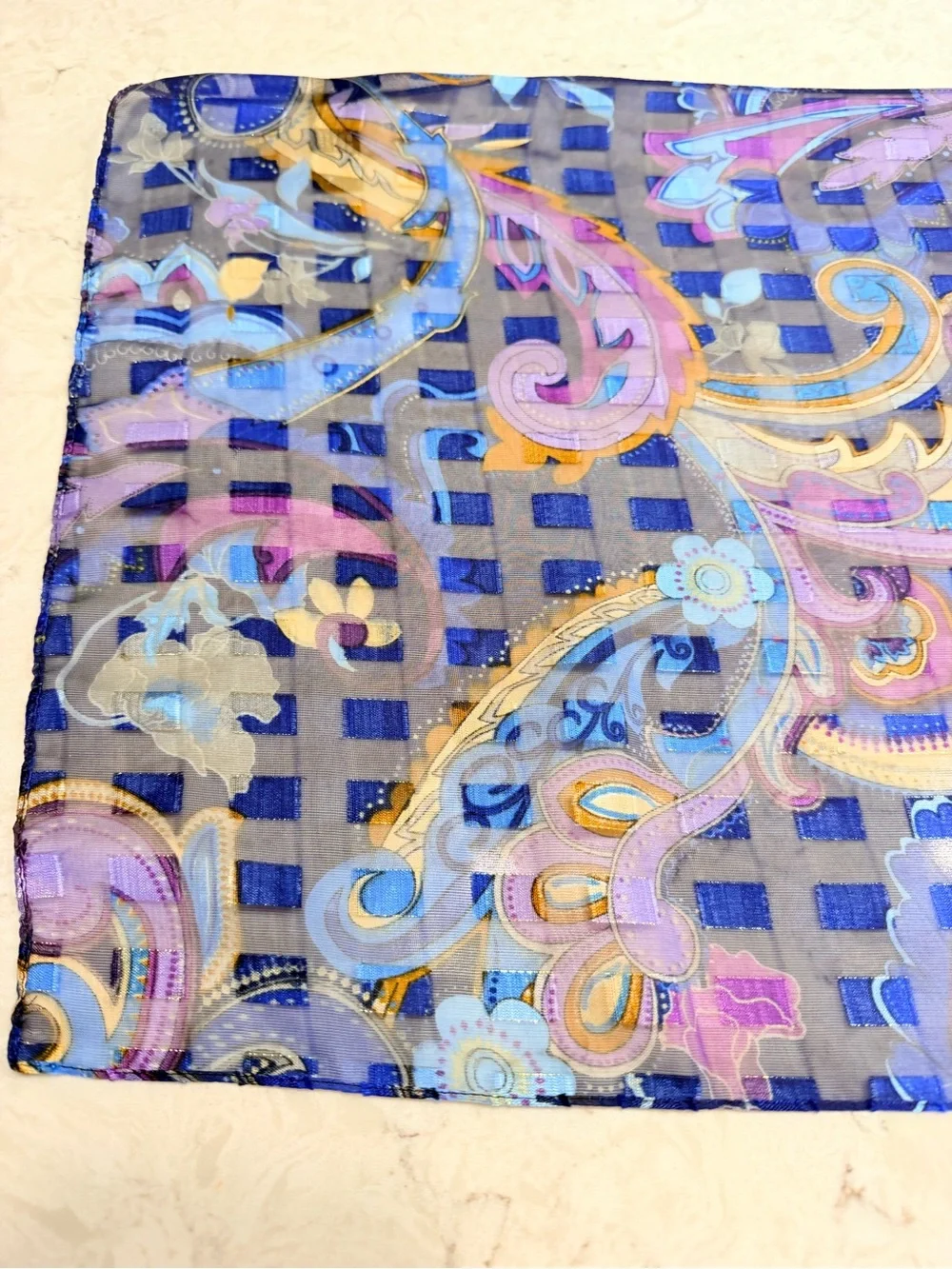 3 Piece Colorful Statement Scarf Bundle – Purple Blue Orange Geometric Paisley